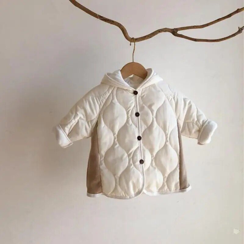 Ropa de algodón con entramado de diamantes para niños, cárdigan grueso de lana para mantener el calor, chaqueta con capucha para niñas pequeñas