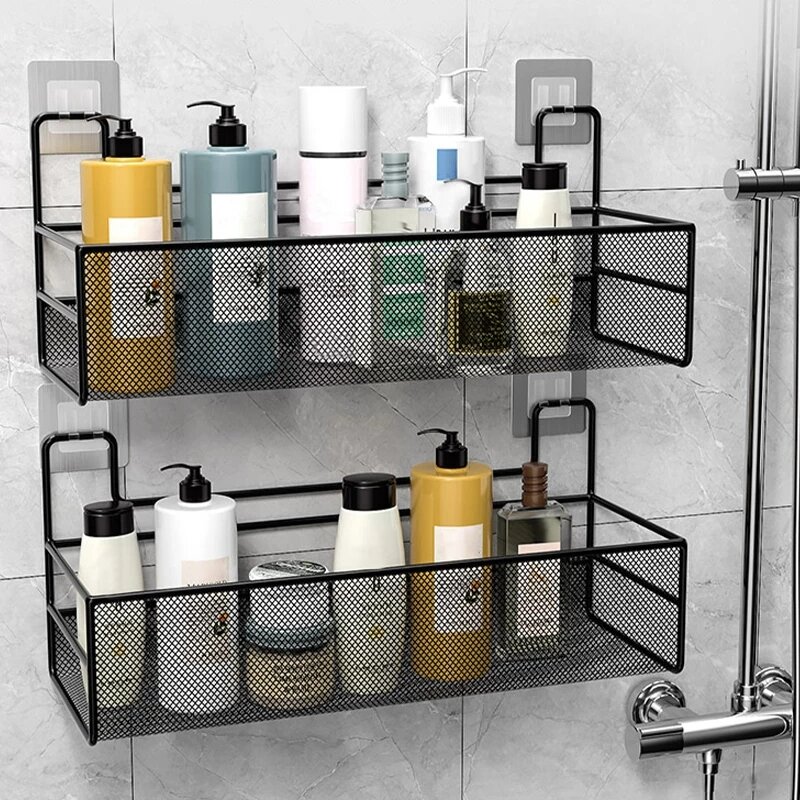 Bathroom Shelf Shower Shampoo Storage Rack Toilet Accessories Wall Mounted Kitchen Free Punch Condiment Storage Holder Basket