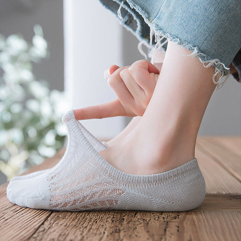 5 Pairs/Lot Women Invisible Socks Slippers Silicone Non-slip Mesh Breathable Boat Sock Low Cut No-show Summer Thin Female Socks