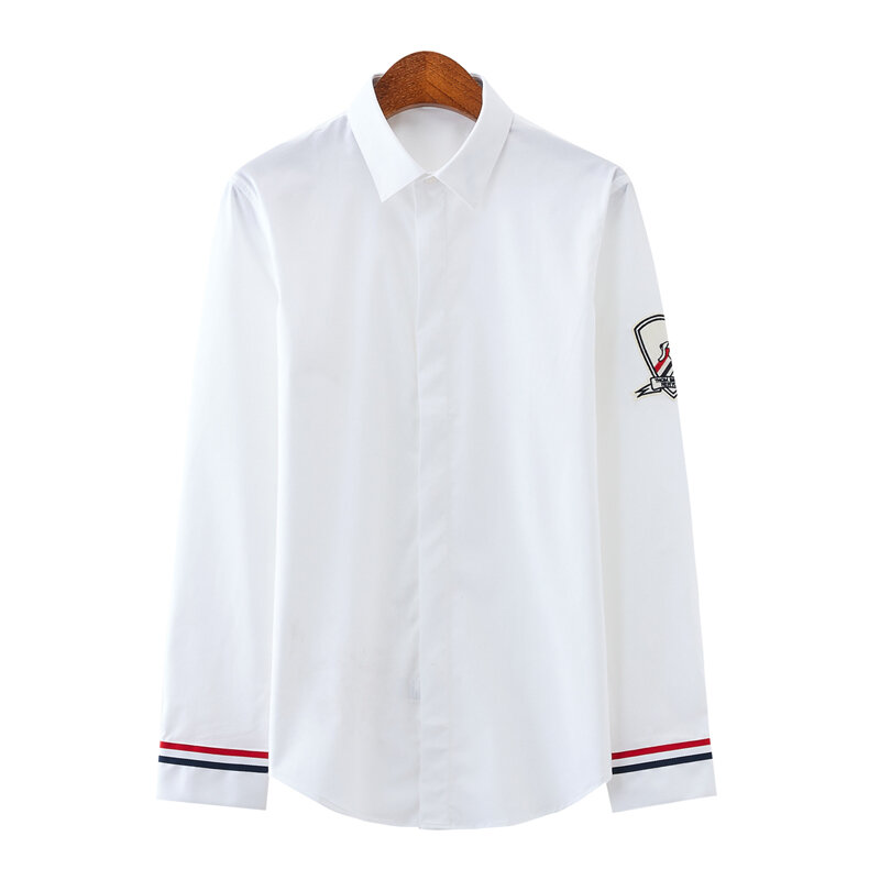 2022 New Embroidery Casual Shirts Men Brand Clothing Long Sleeve Slim Fit Solid Male Shirt Top Quality White And Black