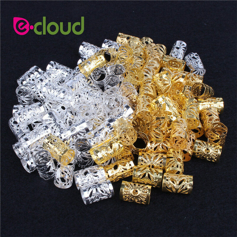 100Pcs/Pack Hair Jewelry Rings for Braids Aluminum Dreadlocks Beads Metal Cuffs, Golden and Silver Decorations Hair Clips