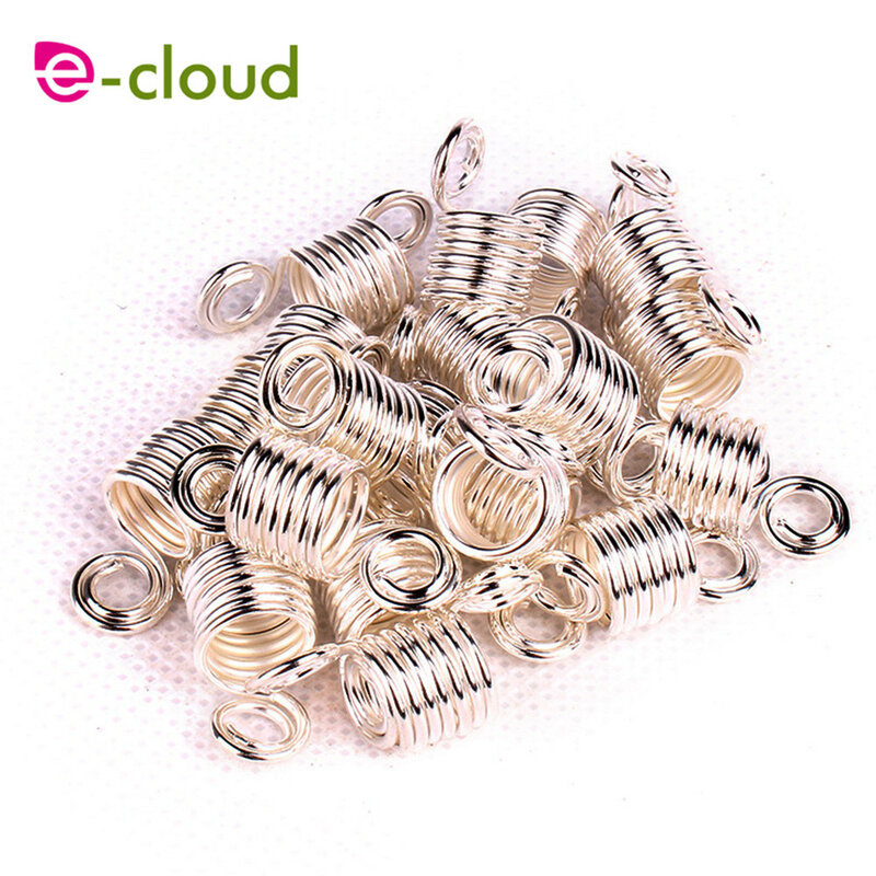 Gold and Silver metal spring tube ring dreadlock beads for braids hair beads for dreadlocks adjustable hair braid cuff clips