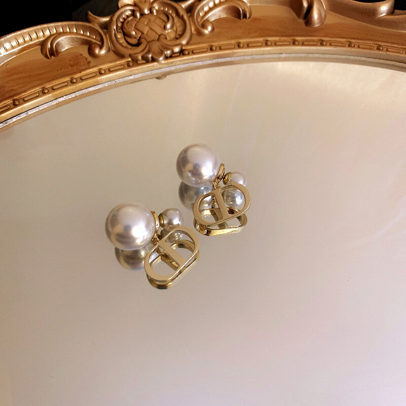 Boucles d'oreilles en perles pour femmes, accessoires de luxe avec la lettre D, bijoux de fête quotidiens pour filles, cadeaux à la mode, vente en gros