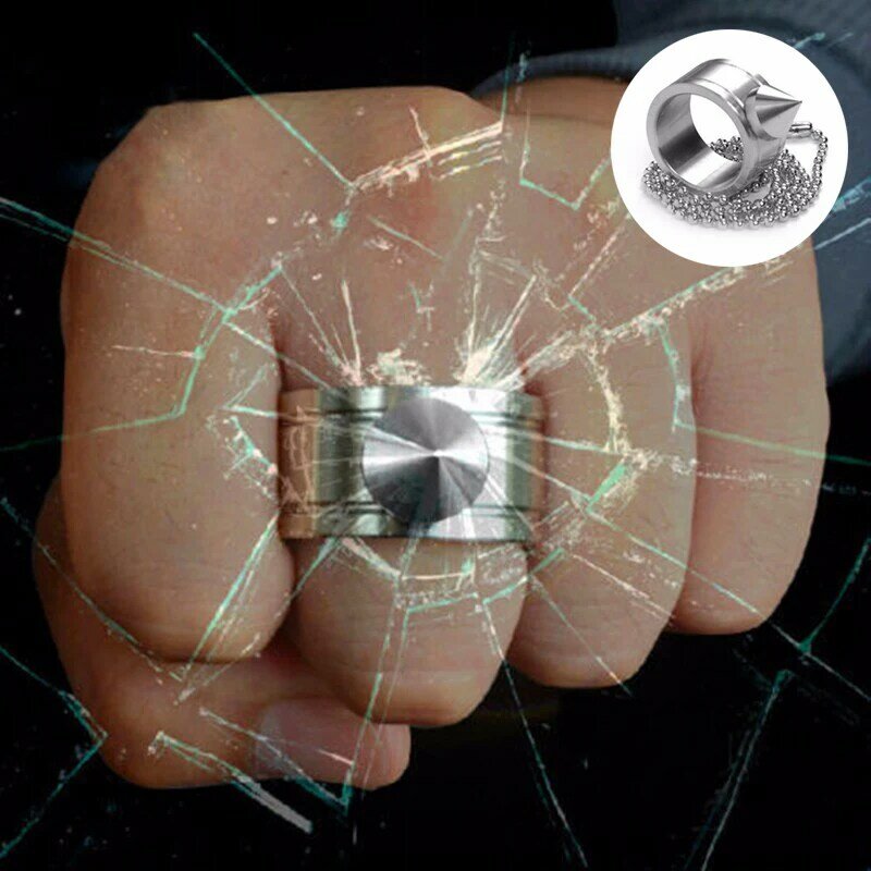 Edelstahl Selbstverteidigung Ring für Frauen Männer sicherheit Außen überleben ring werkzeug mit Kette EDC Werkzeug Glas Breaker
