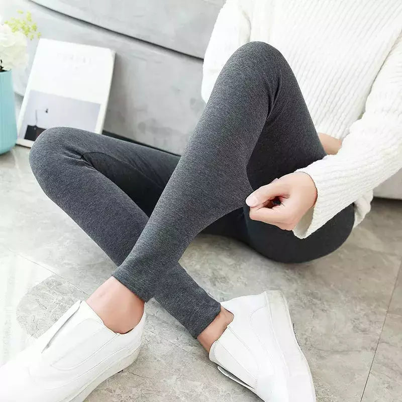 Legging Garis-garis Katun Campuran Wanita Celana Panjang Solid Pakaian Aktif Luar Jalan Kasual Celana Legging Skinny Fitted Ketat Wanita