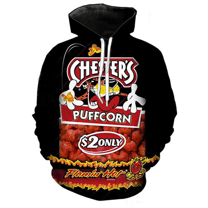 2021 spring and autumn interesting Cheetos ramen noodle soup 3D printed sports hoodies men and women hooded sportswear pullovers