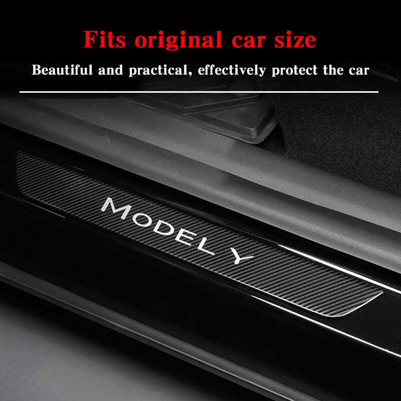 Für Tesla Modell 3 2022 Zubehör Auto Schwelle Modell Y Einstiegs Dekoration Wrap Abdeckung Carbon Fiber Edelstahl