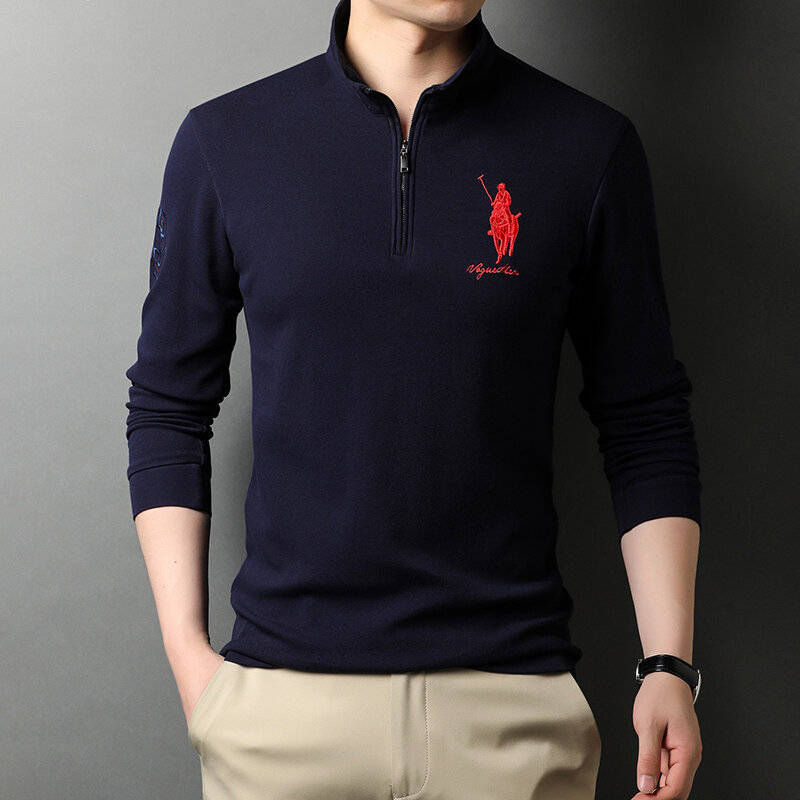 2022 nouveaux hommes pur coton à manches longues polos demi fermeture éclair à la mode Logo T-Shirts marque Golf printemps et automne vêtements de créateurs