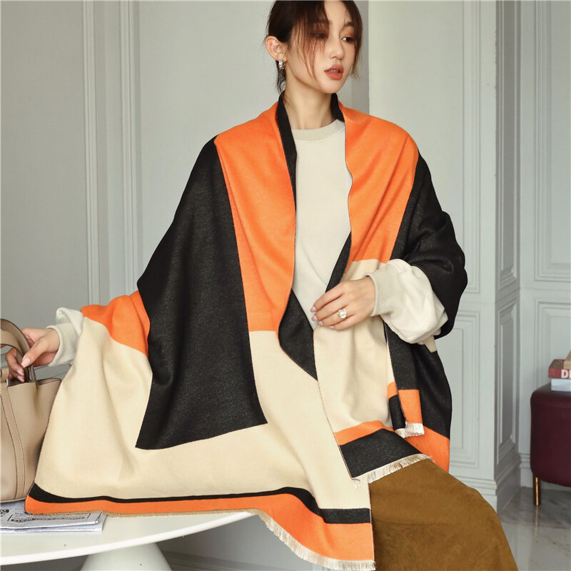 2021 Luxury Brand Thick Cashmere Scarf Women Design Warm Pashmina Blanket Shawls Bufanda Poncho Ladies Warps Neckerchief Echarpe