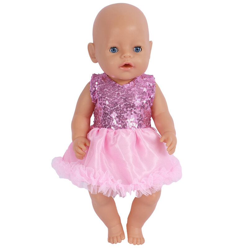 Roupas de boneca adequadas para bebê 17 18 polegadas, roupas de bebê recém-nascido de 43 cm, conjunto de vestido, acessórios diy, presente de aniversário de bebê