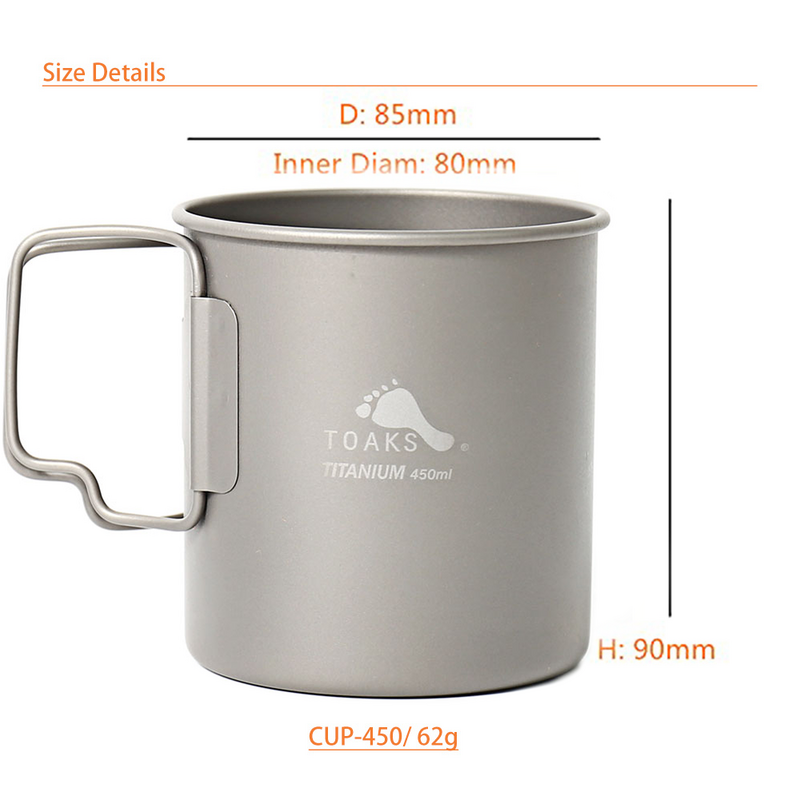 Toaks titanium cup-450 450ml * 2 portátil ultraleve caneca de acampamento ao ar livre caminhadas pesca escalada acessório copo 62g/per