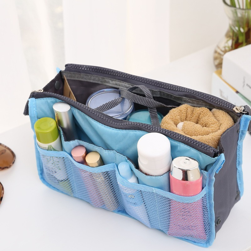 13 Slots Cosmetic Bags for Women Tote Insert Double Zipper Makeup Bag Toiletries Storage Organizer Girl Outdoors Travel Make Up