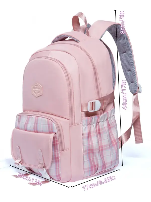 Plaid Letter Patch Decor Functional Backpack