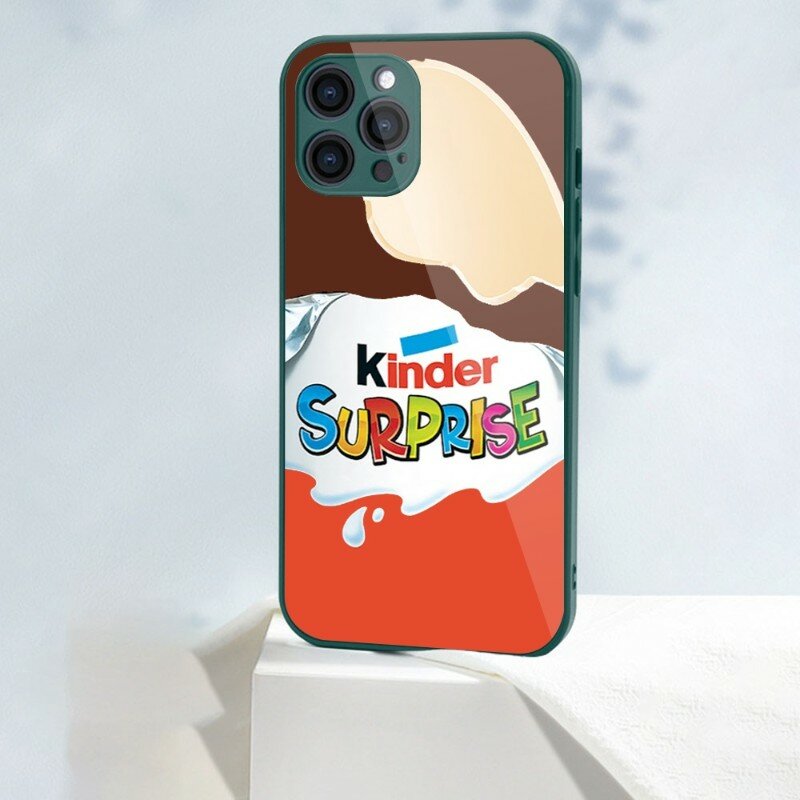 Kinder – coque de téléphone en verre liquide, couleur chocolat, œuf, pour IPhone 14 13 12 11 Pro Max X XR XS 8 7 Plus