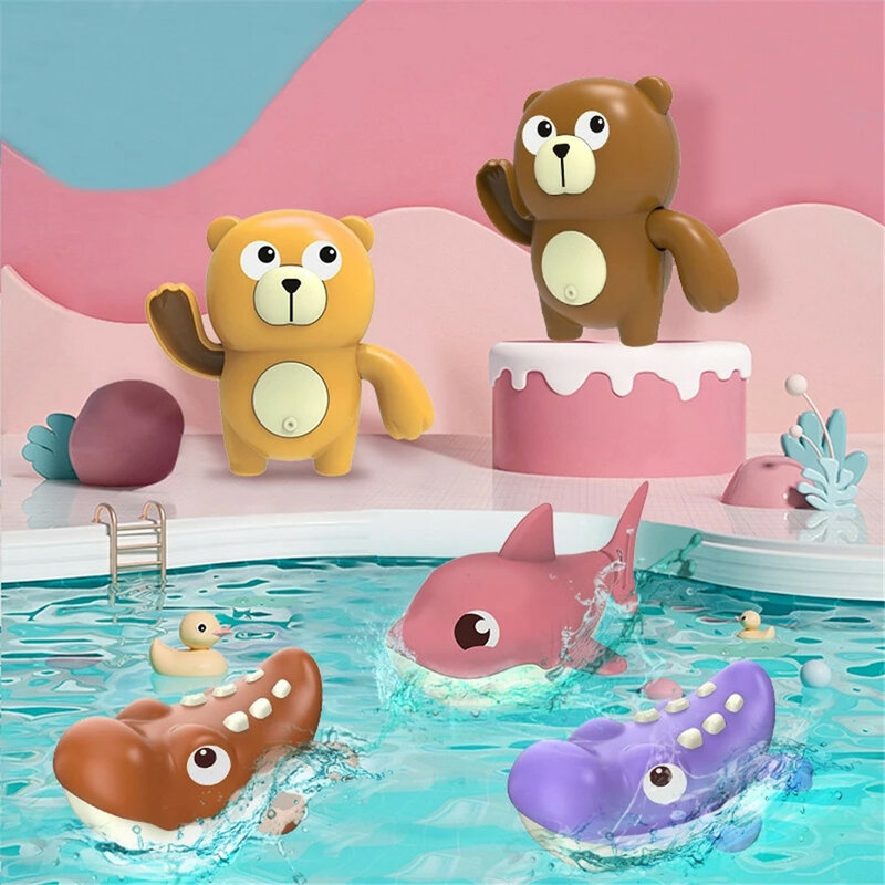 Brinquedos de banho do bebê sharkwater chain clockwork bonito dos desenhos animados animal tartaruga infantil nadar peixes enrolados crianças praia do bebê brinquedos das crianças