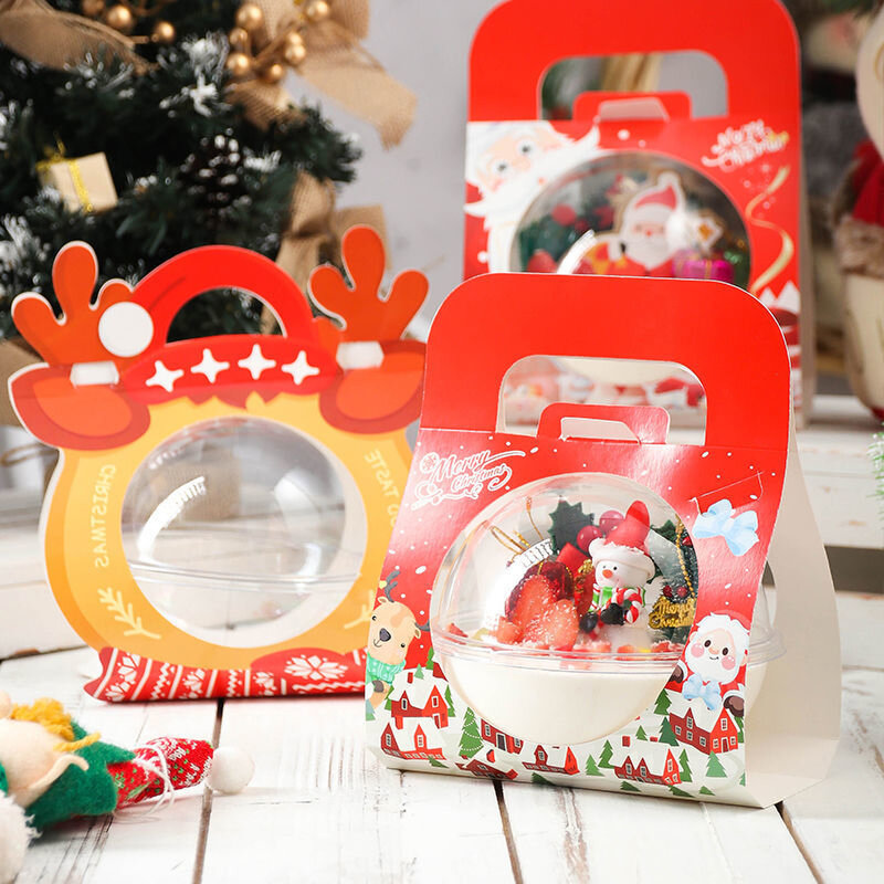 20Pcs พลาสติกชามเค้กบอลคอนเทนเนอร์เค้กบรรจุภัณฑ์ Christmas Elk Shape Mousse กล่อง Christmas Party เค้กกล่อง