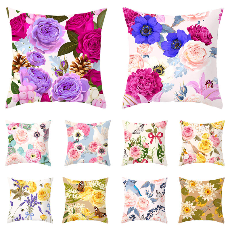 Flower Pattern Decorative Art Cushion Pillowcase Polyester 45*45 Pillowcover Pillowslip Home Cover Insert Not Included