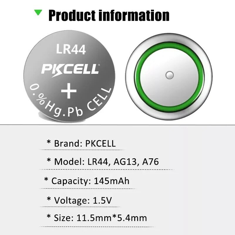 100 قطعة PKCELL LR44 AG13 1.5V 357A A76 303 SR44SW SP76 L1154 RW82 RW42 ميزان الحرارة زر بطارية عملة خلية القلوية بطاريات