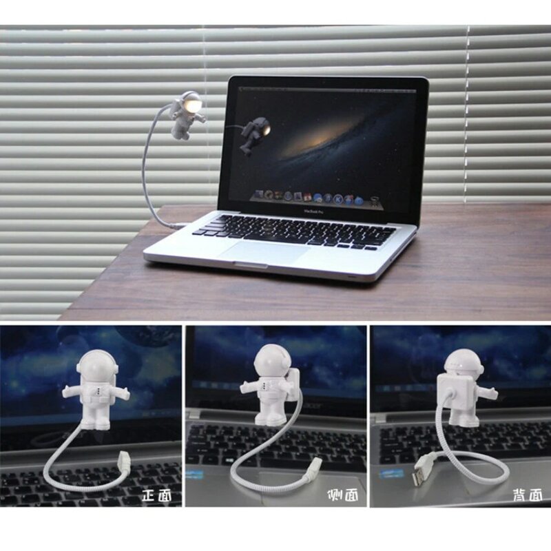 SANDYHA-유연한 USB 화이트 우주 비행사 튜브 휴대용 LED 야간 조명 DC 5V 전구, 컴퓨터 노트북 PC 노트북 독서 램프 장식