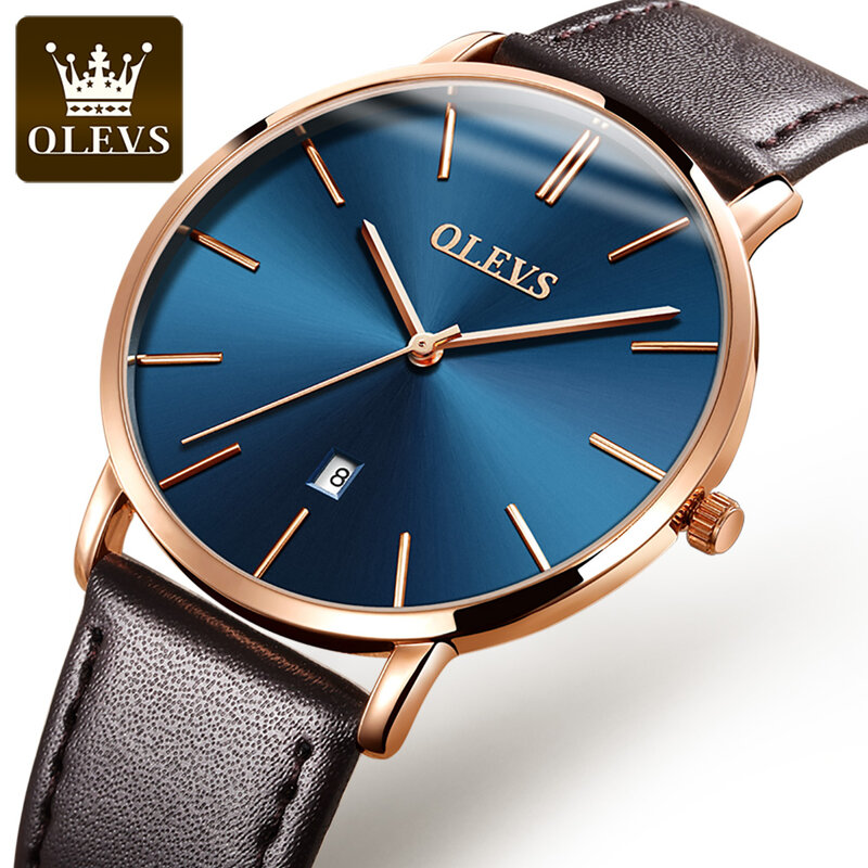 OLEVS-Reloj de pulsera con correa de Corium para hombre, cronógrafo de cuarzo, resistente al agua, con calendario