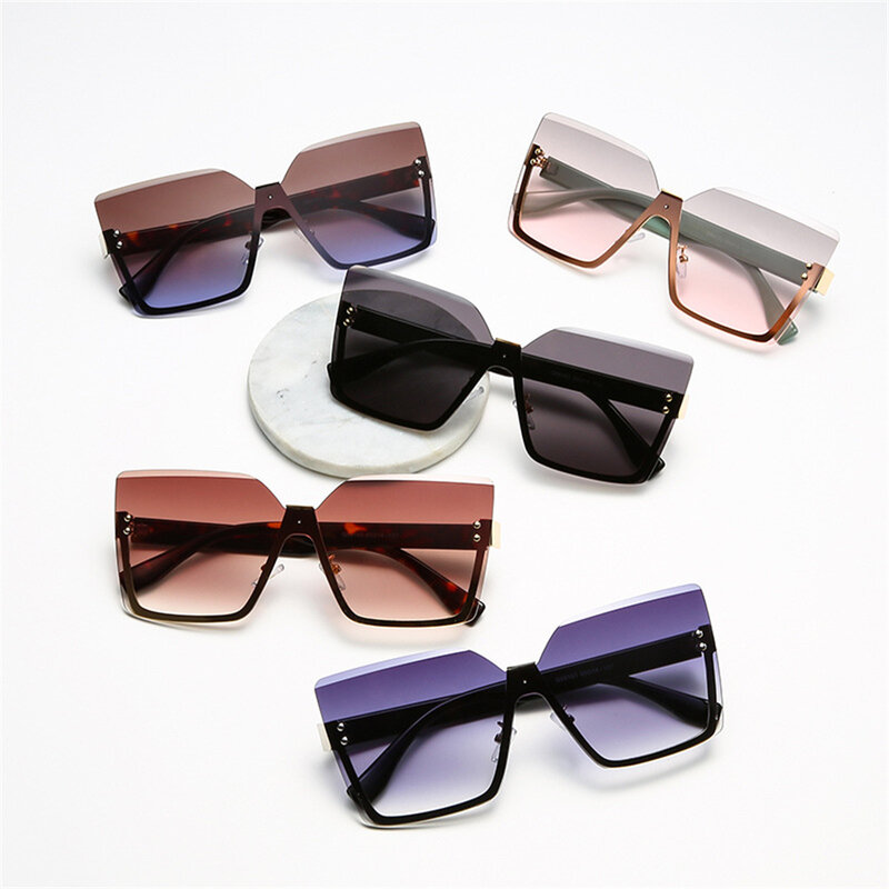 التدرج اللون بدون شفة مربع النظارات الشمسية النساء الفاخرة العلامة التجارية مصمم Vintage نظارات شمسية نمط السيدات ظلال نظارات صور الدعائم