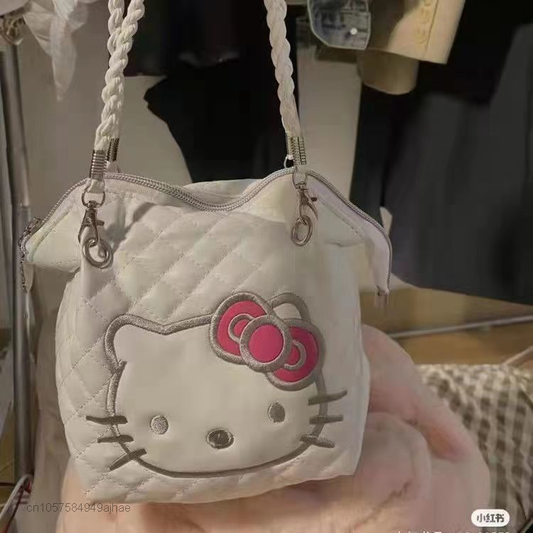 Sanrio กระเป๋าถือหรูหรา Hello Kitty ผ้าใบขนาดใหญ่ความจุไหล่ Crossbody กระเป๋า Messenger ผู้หญิงถุงช้อปปิ้ง Y2k สาว Tote
