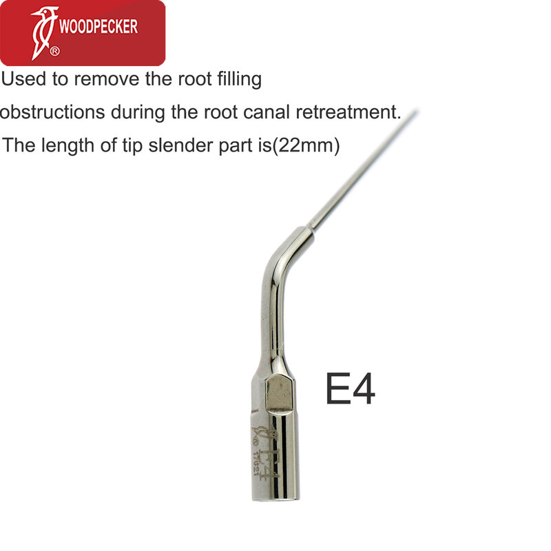 Woodpecker Dental Endodontics Ultrasonic Scaler Scaling Tip E4 Remove The Root Filling Obstructions Fit EMS SATELEC Scaler