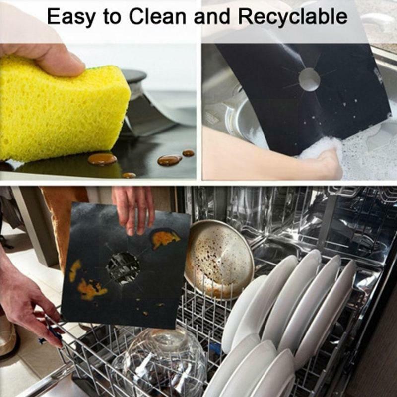 4 partes/conjuntos de fogão a gás reutilizável Protective Film Acessórios Forro Fogão Pad Limpeza Cozinha Gás S8D6