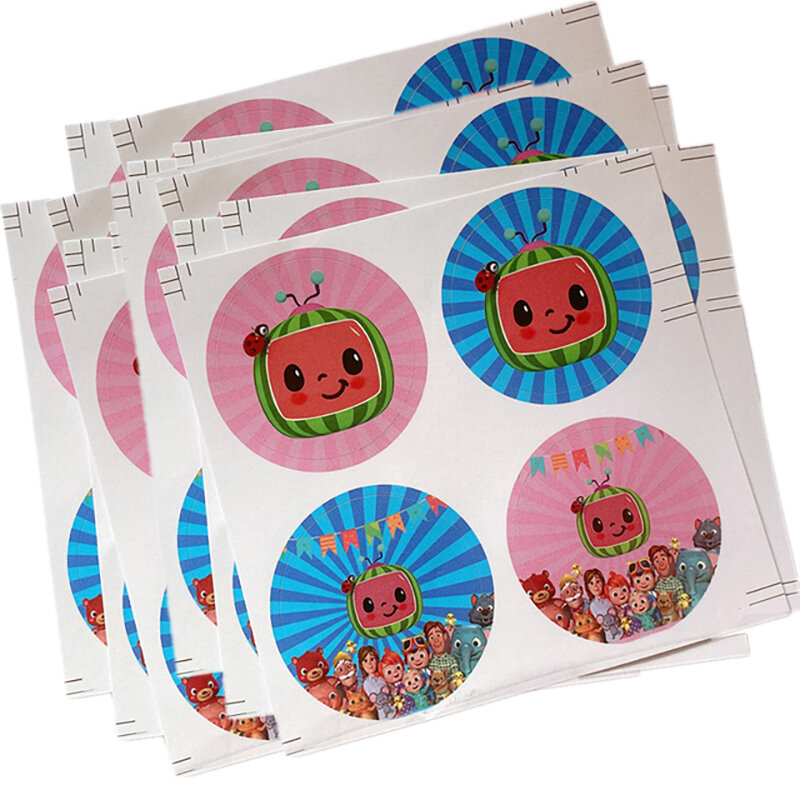 Magrise Etiqueta De Cumpleaños de melón, pegatinas de dibujos animados, regalo de recuerdo de fiesta temática de melón-Coco, Baby Shower, 1 cumpleaños