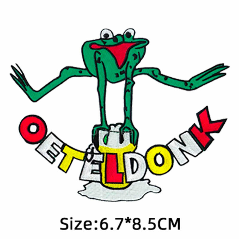Neue Oeteldonk Emblem Frosch Karneval für Netherland Embleme Voll Stickte Eisen auf Patches für Kleidung Cartoon Nette Aufkleber R