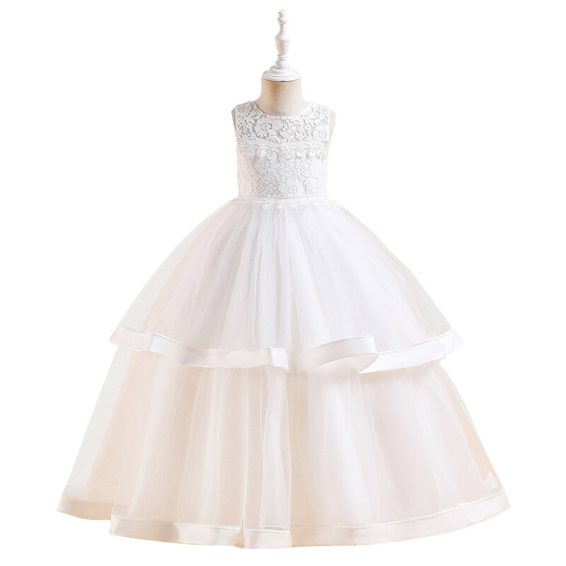 CLL-577 Kids Elegant Lace Birthday Princess Prom Ball Gown Children Vestidos Big Flower Girs Bridesmaid Party Dresses For 8-12T