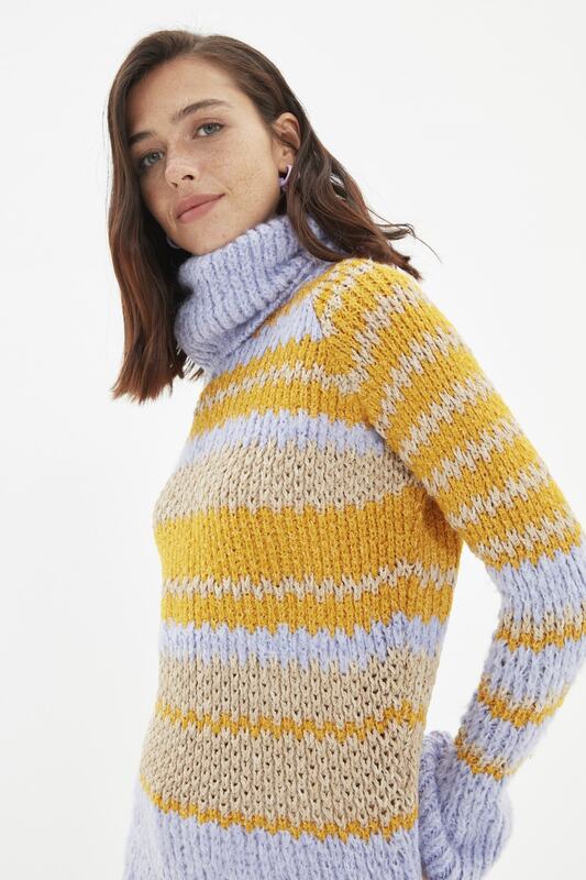 Trendyol – pull rayé à col roulé, en tricot
