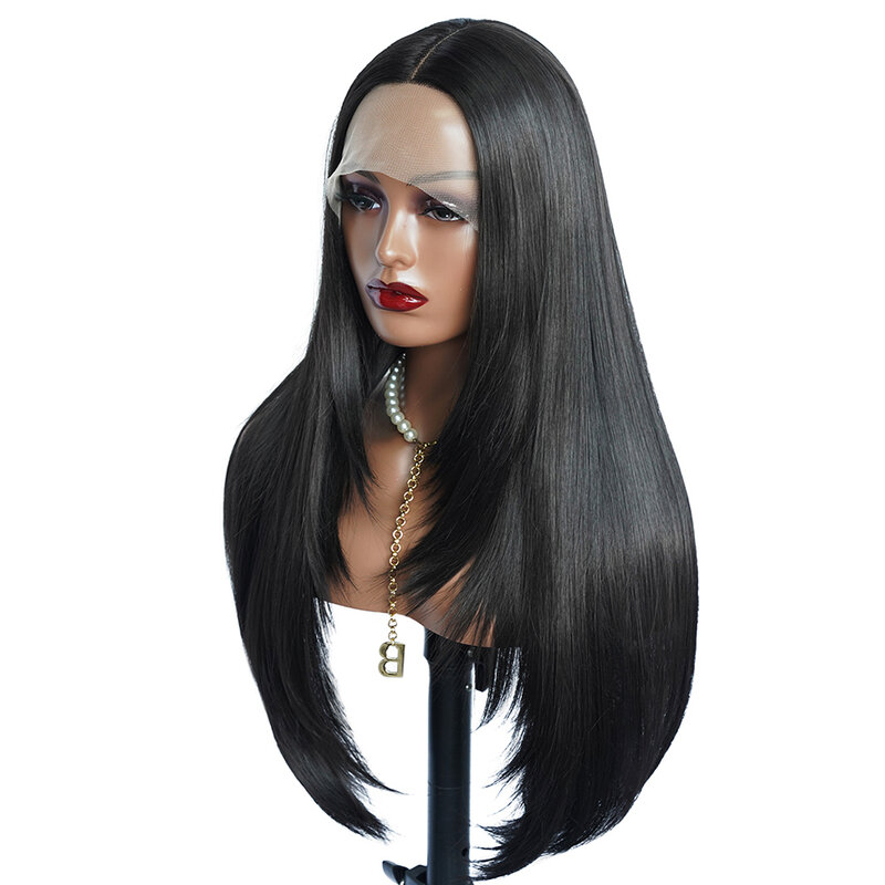 Peruca longa de corte de cabelo em camadas perucas vinho preto vermelho para mulheres negras peruca de renda reta sintética pré-arrancada fibra resistente ao calor