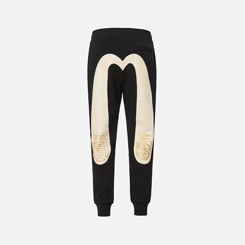 2022 г., спортивные брюки в японском стиле хип-хоп с мультилоготипом и принтом M, Осенние хлопковые длинные черные брюки в повседневном стиле