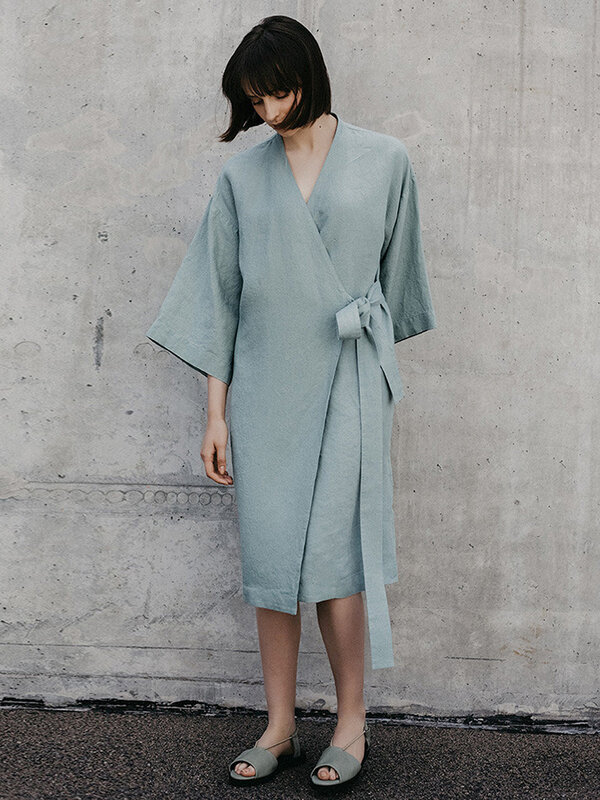 Hiloc-batas de algodón de media pantorrilla para mujer, ropa de baño de manga tres cuartos, Kimono de mujer