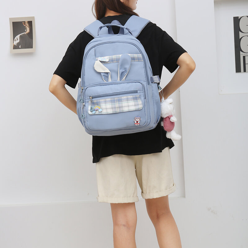 Moda escola mochila menina bonito coelho mochilas crianças grande capacidade de viagem livro mochila náilon volta pacote para ao ar livre