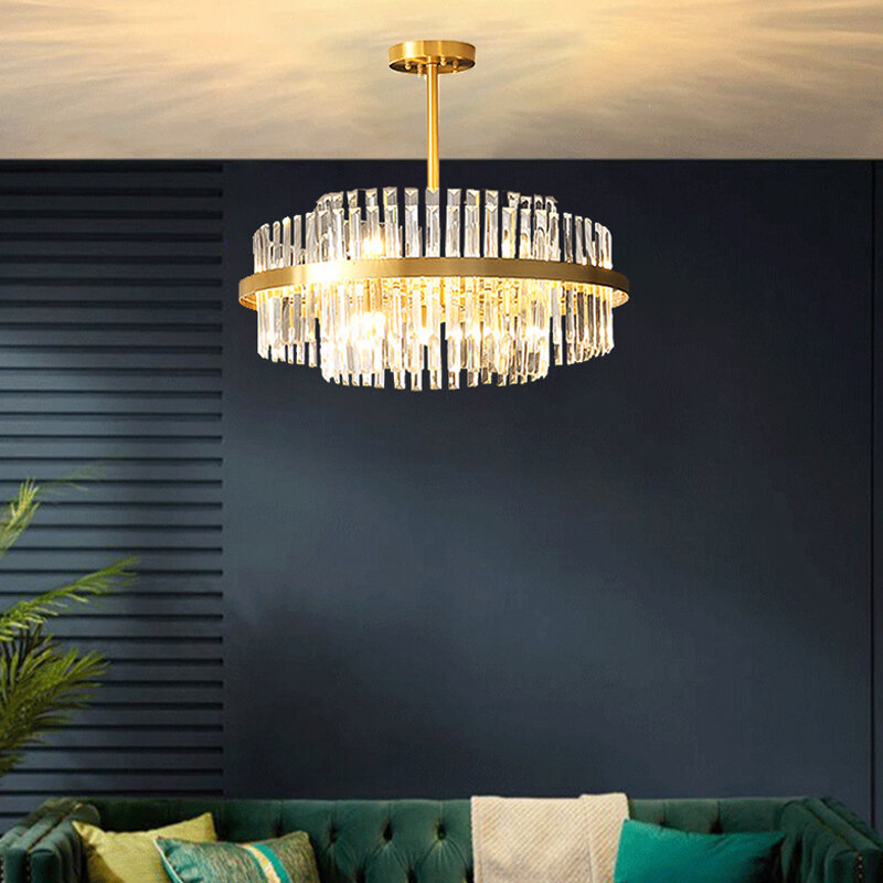Modern Simple Led Crystal Chandeliers For Luxury Villa Living Room Bedroom Round Pendant Lights Home Indoor Lighting Decor Lamps