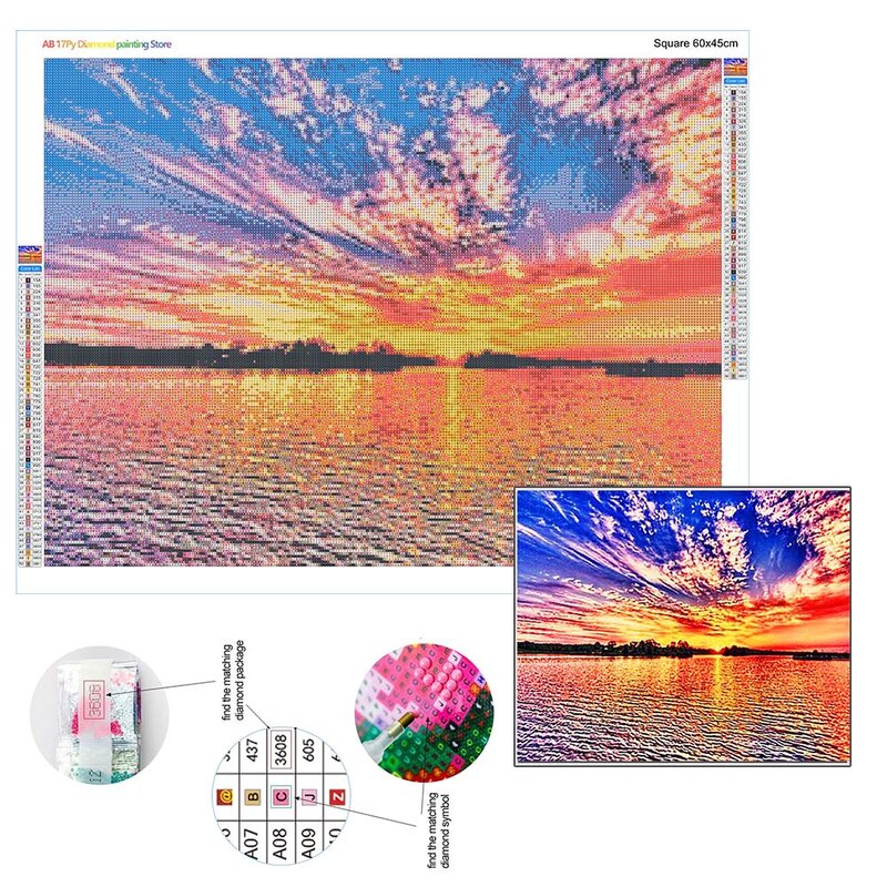 AB 5D Diamond Painting Kit Landscape Sunset Sunrise Flower Cross Stitch Embroidery Mosaic Paint Full Square Round Home Gift
