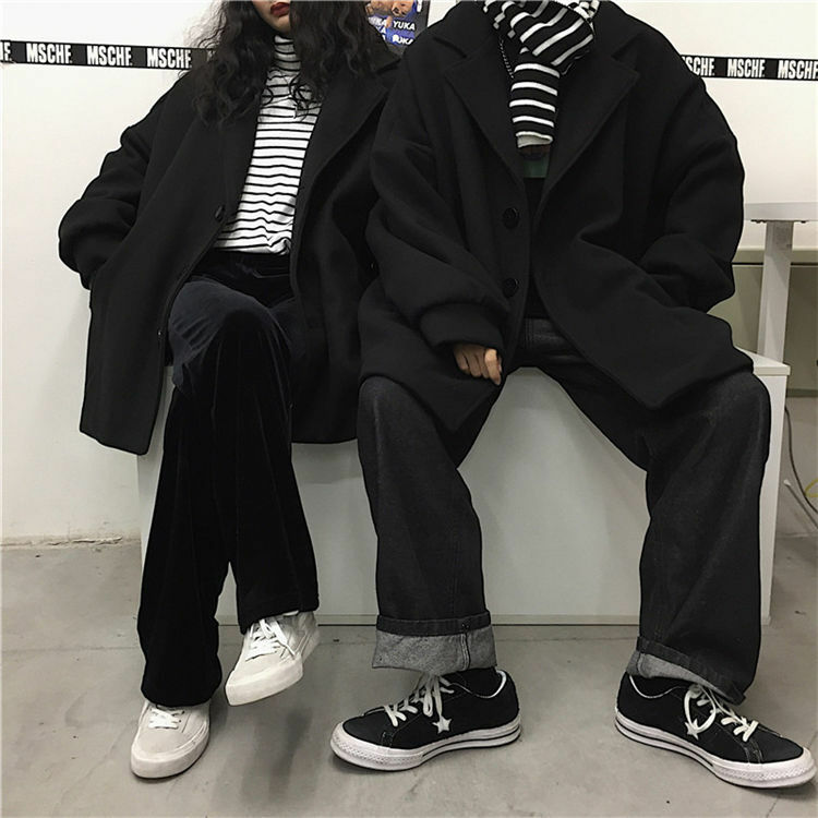 Senhoras casaco de lã versão coreana harajuku retro solto casal engrossado acolchoado casaco de lã