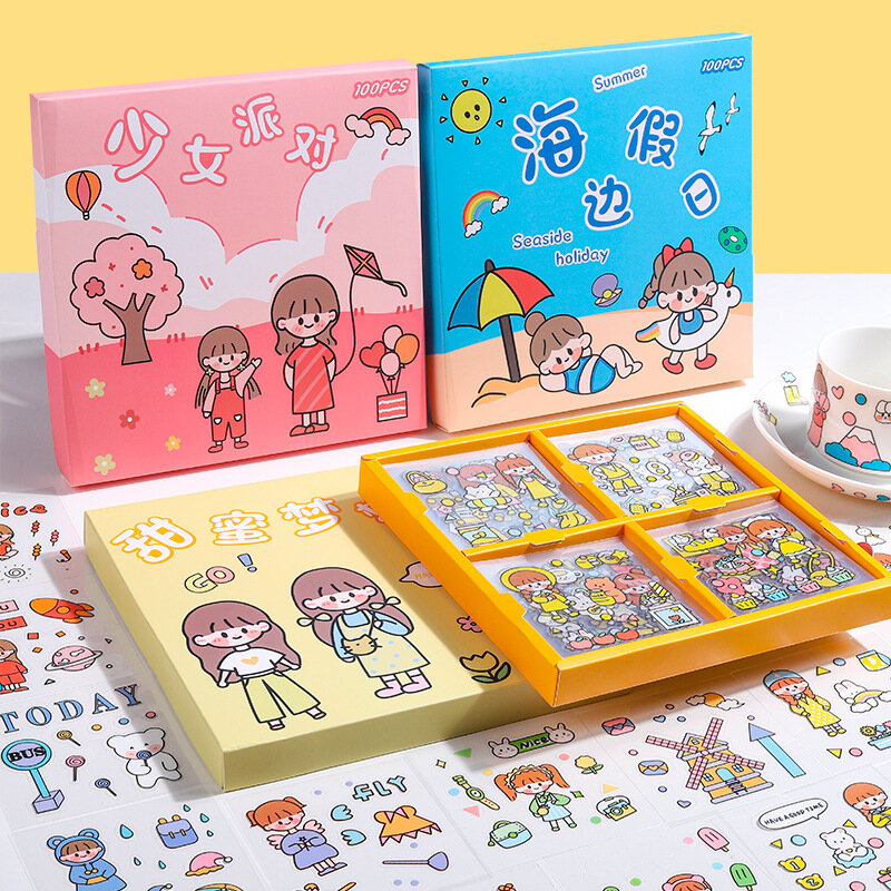 100Pcs Kawaii Briefpapier Stickers Zoete Leuke Meisjes Serie Dagboek Planner Decoratieve Stickers Voor Scrapbooking Koreaanse Stickers