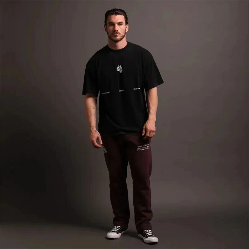 ダークスポーツ-スカルプリントのメンズTシャツ,綿2023,半袖,スケートボード,100%