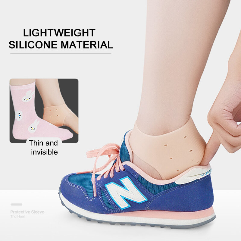 Calcetines de silicona para el cuidado de los pies, medias finas de Gel hidratante con agujeros agrietados, protectores de encaje para el talón, 2 piezas