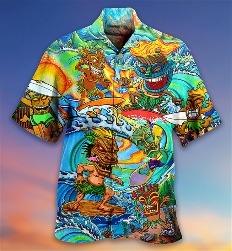 2022 Losse Ademende 3d Print Trendy Cool Fashion Hawaiian Shirts Beach Party Tops Korte Mouwen Zomer Shirts