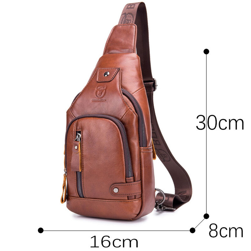 Men's Retro Top Layer Cowhide Genuine Leather Shoulder Bags Pack USB Crossbody Travel Sling Messenger Pack Chest Bag for Male