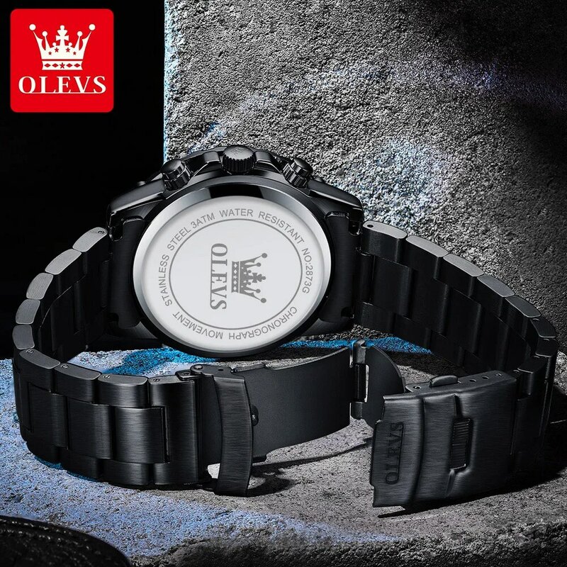 OLEVS-Reloj de pulsera deportivo multifuncional para hombre, cronógrafo de cuarzo con esfera grande, correa de Corium, resistente al agua, luminoso