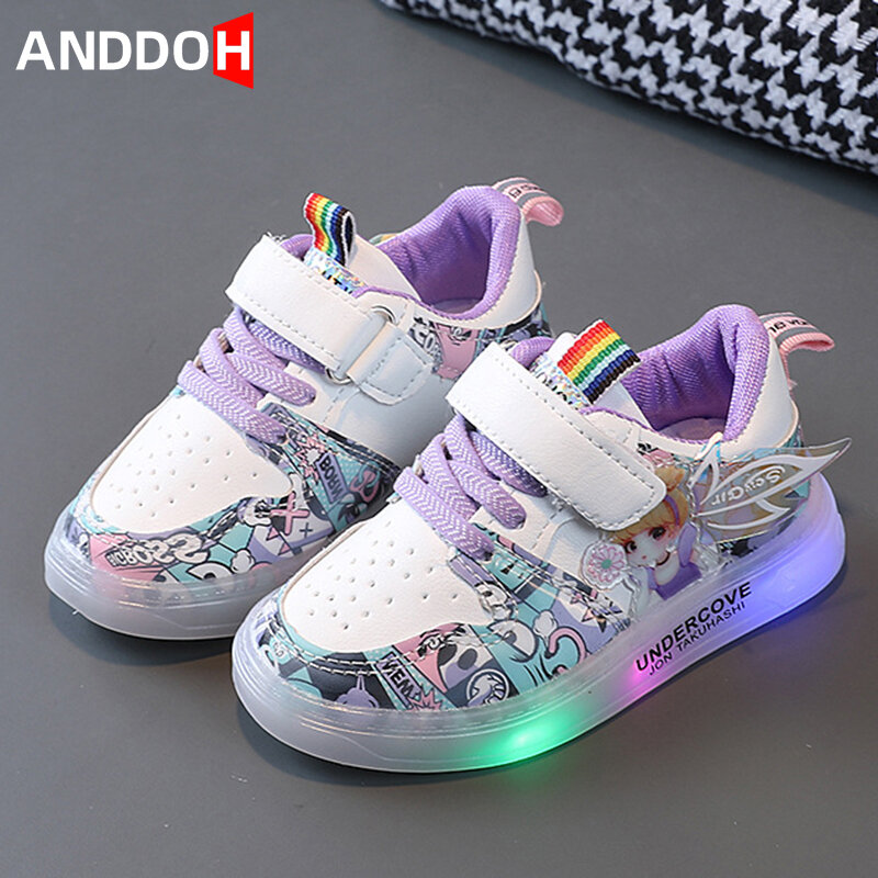Tamanho 21-30 crianças luminosas sapatos de princesa crianças iluminado tênis esportivos bebê luzes led correndo calçados meninas bonito sapato casual