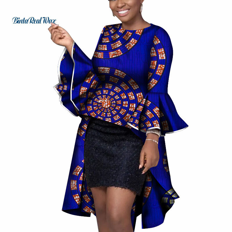 Camisa feminina africana moda senhora topo para mulher bazin riche babados  manga superior de algodão dashiki causal roupas africanas wy8879 /  Vestuário mundial