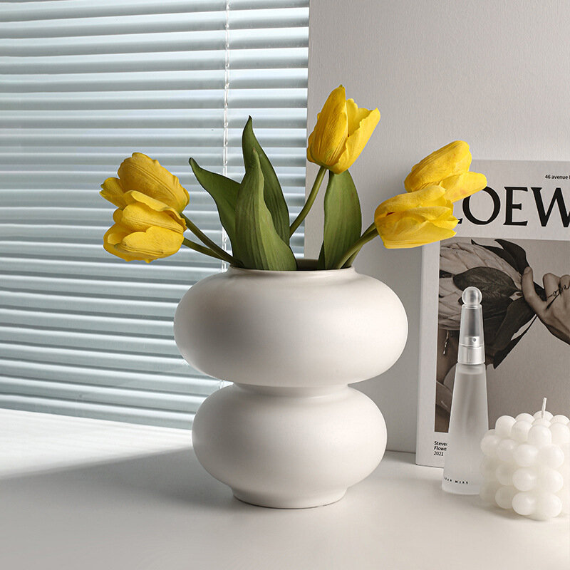 Kreative Donut Geformte Vase Hydrokultur Weiß Keramik Vase Homestay Home-Board Zimmer Dekoration Blume Shop Blume Utensil