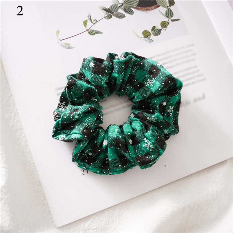 Christmas Snowflake Decor Christmas Style Scrunchie Plaid Pattern Hair Rope Hair Accessories Vintage Hair Ring Festive Headwear