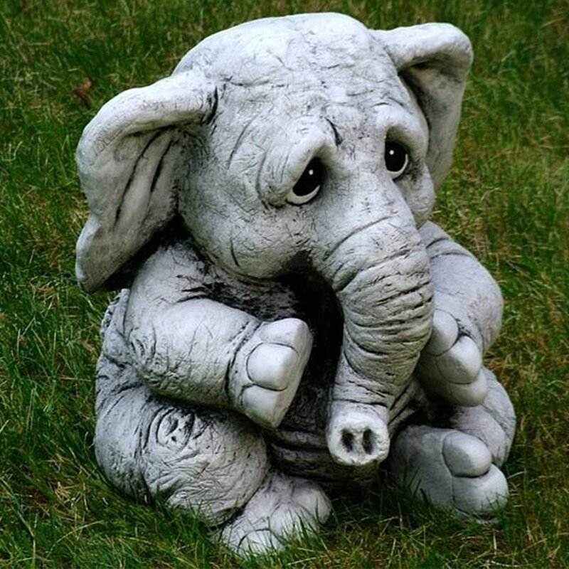 Estatua de elefante sentado para jardín de bebé, figura de resina de porche de elefante africano bonito para decoración Adorable de patio exterior
